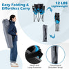 Double camping chair in blue with cup holders, featuring a lightweight design and convenient shoulder strap for easy.