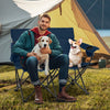 Double camping chair in blue with two cup holders, seating two adults comfortably for outdoor activities.