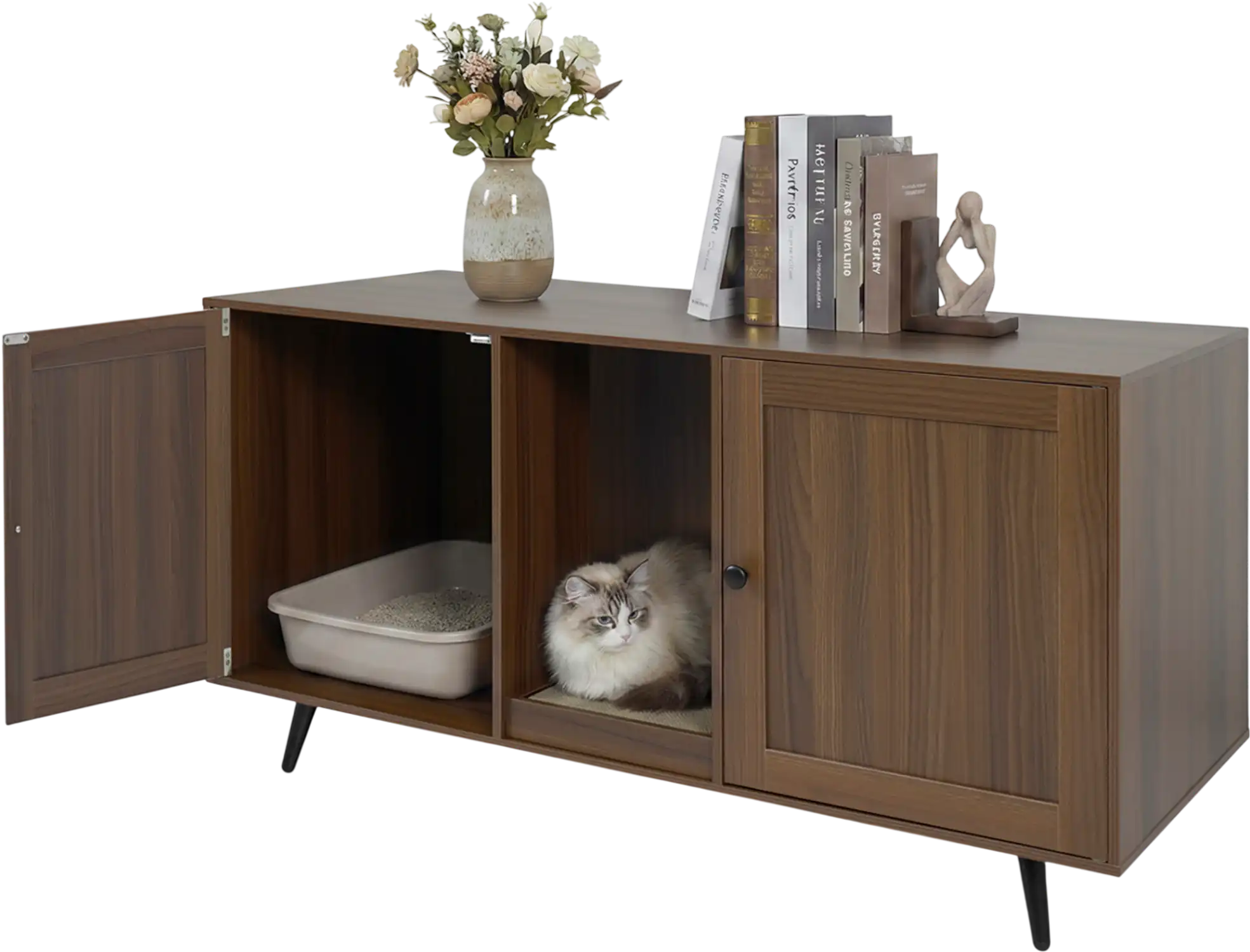 Costway Double Cat Litter Box Enclosure 2 Cats Scratching Pad Double Rooms 37449035 New