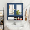 Double Door Wall-Mounted Bathroom Mirror Cabinet with Storage Shelf-Blue - Gallery View 1 of 10