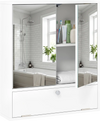 Double door wall-mounted bathroom mirrored medicine cabinet in white with a clean, elegant finish and ample interior storage space.
