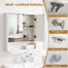 Double door wall-mounted bathroom mirrored medicine cabinet in white with adjustable shelves and sleek design for organized storage.