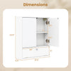 Double door wall-mounted bathroom mirrored medicine cabinet in white with adjustable shelves for organized storage.