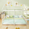 Double floor bed for twins in white with safety guardrails, featuring a house-shaped design for creative decoration.
