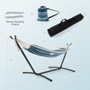 Double hammock set with stand, blue fabric, adjustable height, includes carrying cases and bonus hanging chains for.