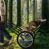 Double-layer deer cart with 20-inch rubber wheels, shown upright in a forest, designed for secure movement and heavy.