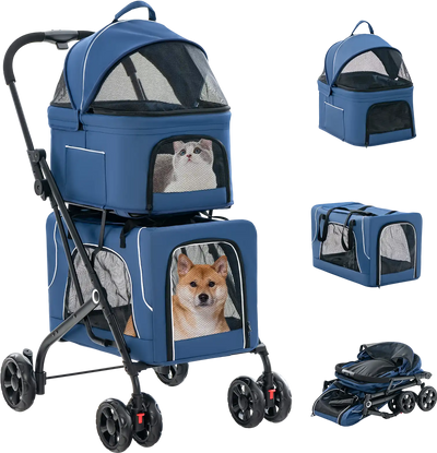 Costway Double Pet Stroller Foldable 3-in-1 Dog Stroller w/ 2 Detachable Carriers 58467312 New