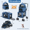 Double pet stroller in blue with detachable carriers, featuring breathable mesh and foldable design for small pets.