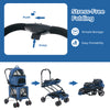 Foldable 3-in-1 blue dog stroller with detachable carriers, featuring stress-free folding for easy storage and.