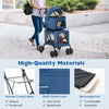 Double pet stroller in blue with detachable carriers, featuring breathable 600D oxford cloth and a sturdy powder-coated.