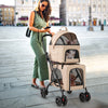 Double Pet Stroller Foldable 3-in-1 Dog Stroller with 2 Detachable Carriers-Beige - Gallery View 1 of 10