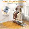 Double rod clothes rack with adjustable height, heavy-duty metal construction, and 6 universal casters for easy.