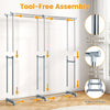 Double rod clothes rack with adjustable height, heavy-duty metal construction, and tool-free assembly for versatile.