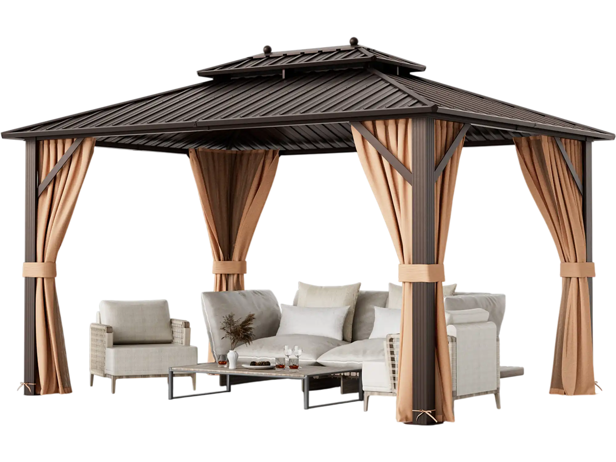 Costway 10' x 13' Patio Hardtop Gazebo Galvanized Steel Double Roof Netting 73825964 New