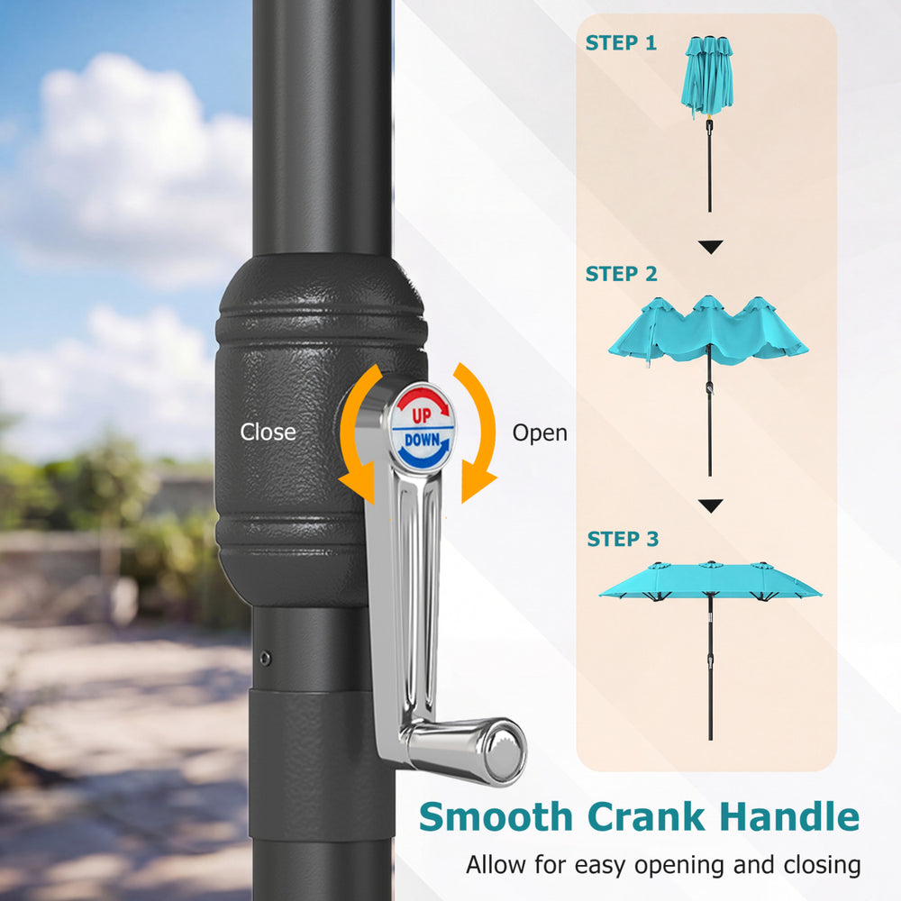 Double-Sided Patio Umbrella with Push Button Tilt Crank Handle - Gallery View 10 of 11
