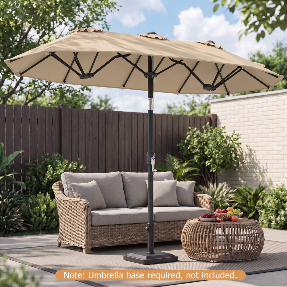 Double-Sided Patio Umbrella with Push Button Tilt Crank Handle-Beige - Gallery View 1 of 11