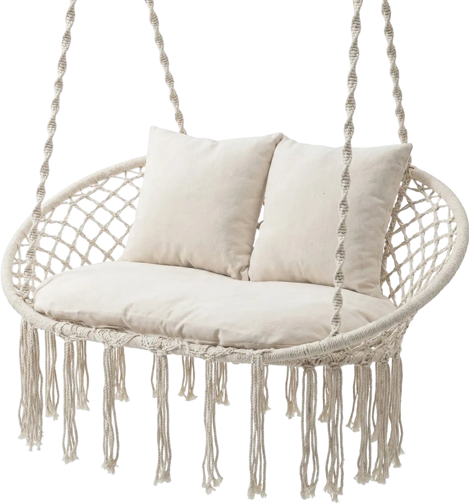 Costway Double Macrame Hanging Hammock Swing Chair w/ Cushions Indoor Outdoor 83749490 New
