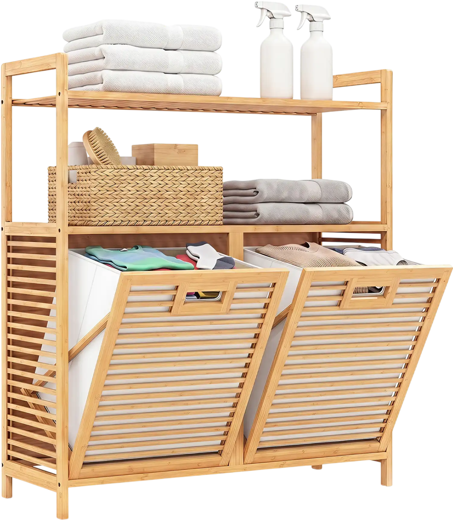 Costway Double Tilt-Out Laundry Hamper Cabinet w/ 2 Shelves 90936226 New