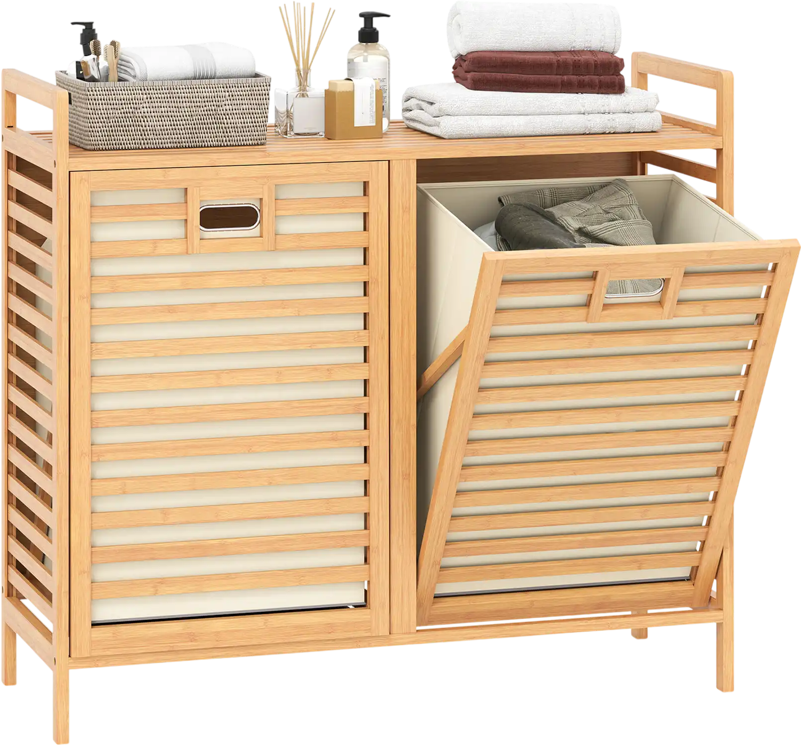 Costway Double Tilt-Out Laundry Hamper 2 Removable Bins 24069725 New