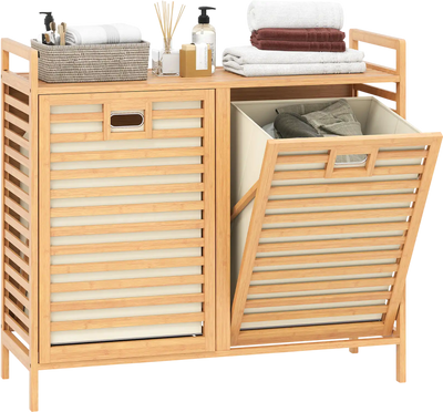 Costway Double Tilt-Out Laundry Hamper 2 Removable Bins 24069725 New