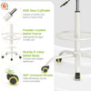 Drafting stool with wheels, green, features a sturdy metal base, adjustable height, and breathable mesh for comfort.