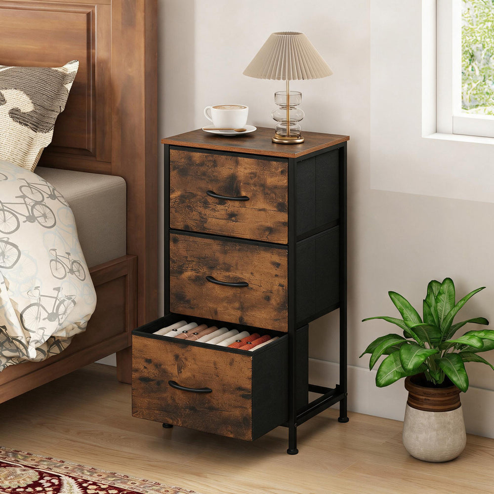 Dresser Nightstand with Roomy Fabric Drawers for Bedroom Storage Cabinet with Metal Frame-Brown - Gallery View 1 of 10