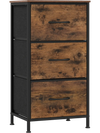 Dresser nightstand features three roomy fabric drawers with a sturdy metal frame, ideal for bedroom storage solutions.
