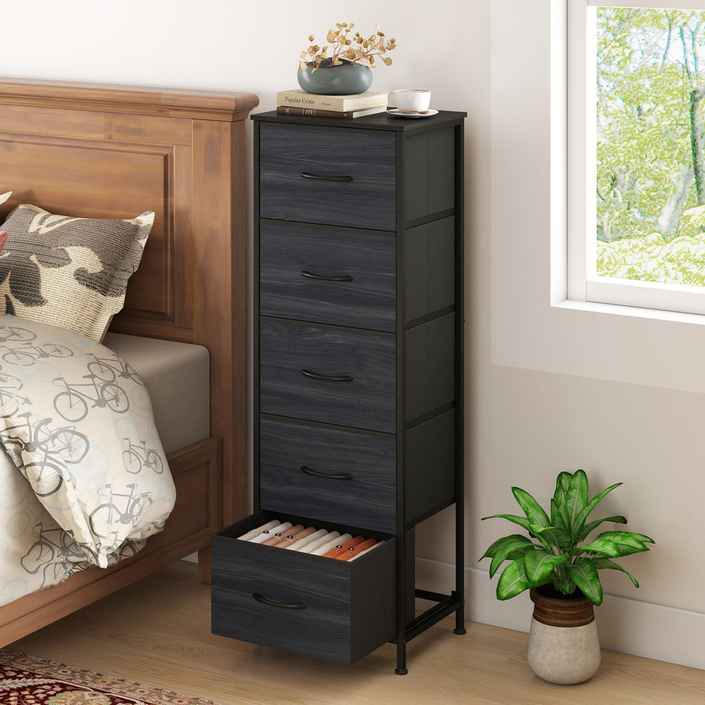 Dresser Nightstand with 5 Roomy Fabric Drawers for Bedroom-Charcoal Black - Gallery View 1 of 10