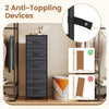 Dresser nightstand in charcoal black features 5 roomy fabric drawers and 2 anti-toppling devices for added safety.