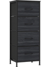 Dresser nightstand in charcoal black featuring four roomy fabric drawers and a sturdy metal frame for versatile storage.