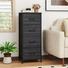 Charcoal black dresser nightstand offers four spacious fabric drawers with convenient handles for easy access and organization.
