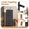 Dresser nightstand in charcoal black features 4 roomy fabric drawers and 2 anti-toppling devices for added safety.