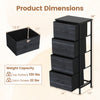 Dresser nightstand in charcoal black features four roomy fabric drawers and a sturdy metal frame for versatile storage.