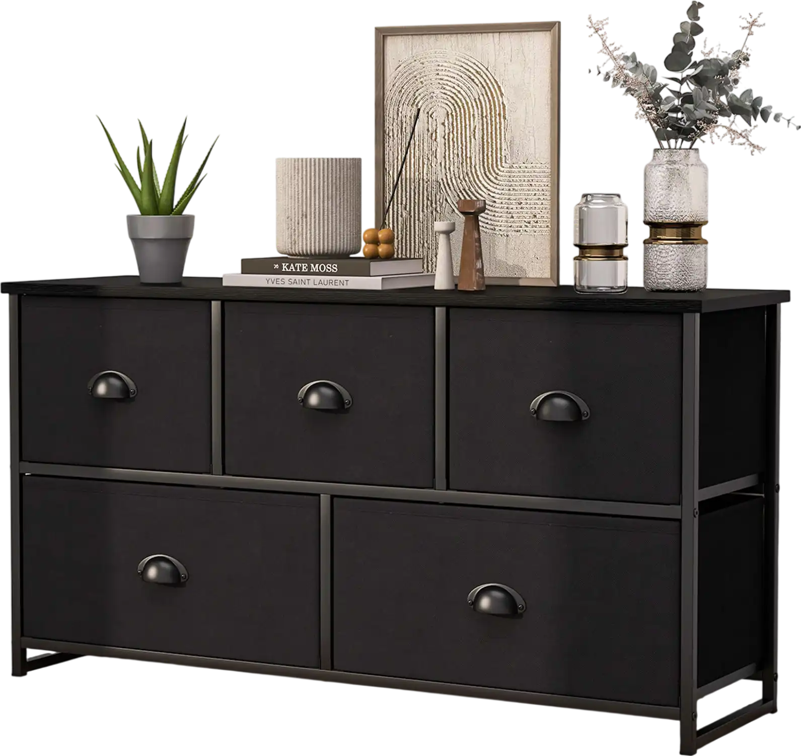Costway 5-Drawer Dresser Storage Tower Black 63718290 New