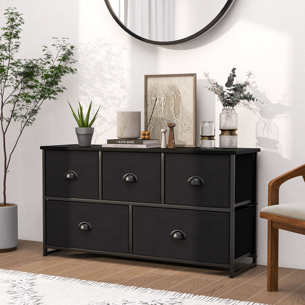 Dresser Storage Tower with 5 Foldable Cloth Storage Cubes-Black - Gallery View 1 of 10