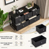 Dresser storage tower in black with five foldable cloth storage cubes, ideal for home and office organization.