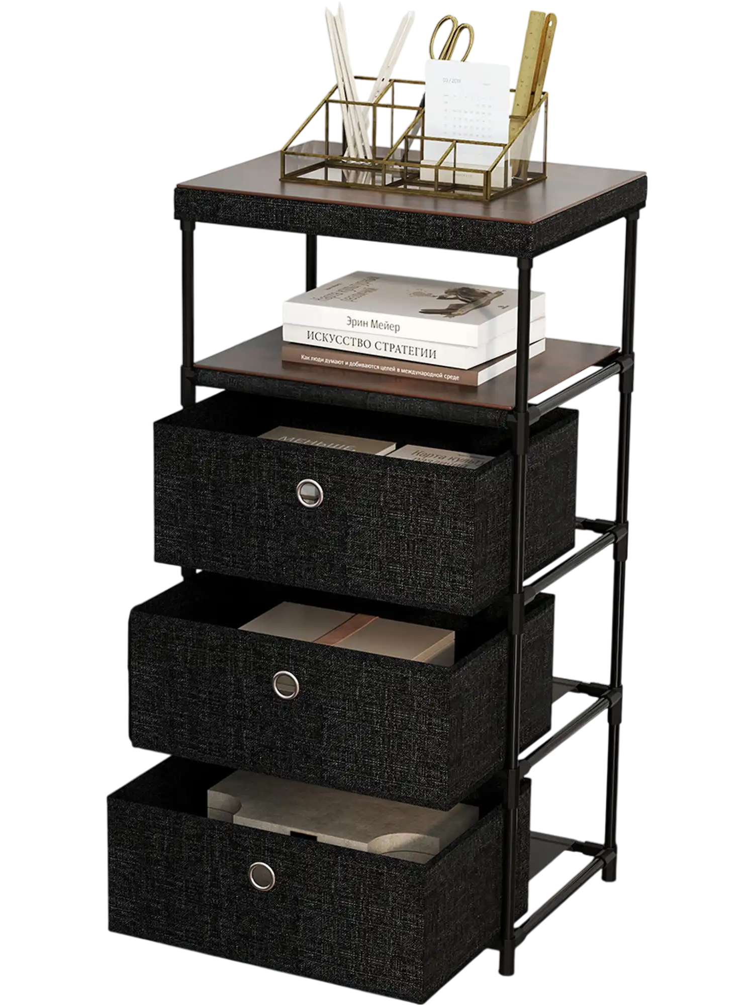 Costway Fabric Storage Dresser Tower 3/4 Drawers Wood Top Metal Frame 571389426 New