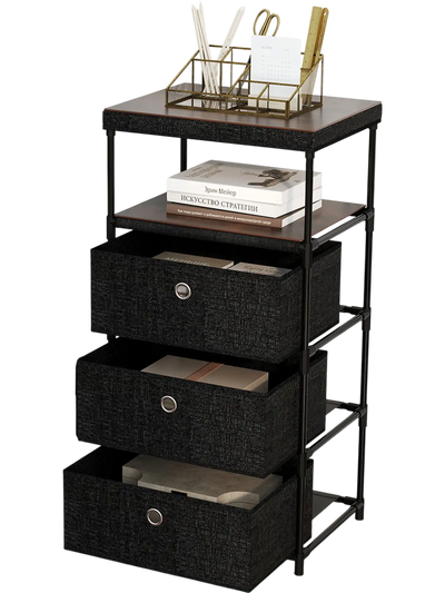 Costway Fabric Storage Dresser Tower 3/4 Drawers Wood Top Metal Frame 571389426 New