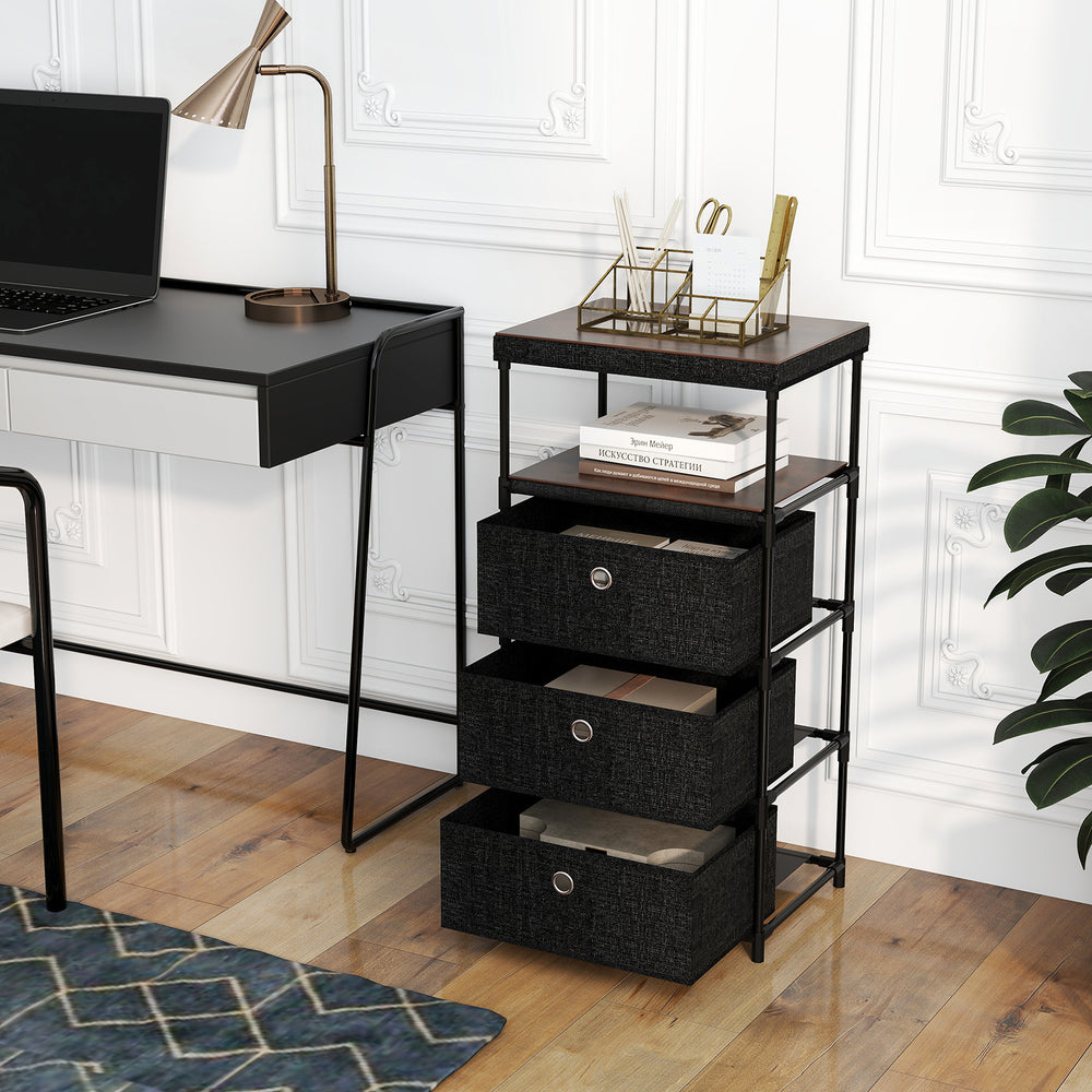 Dresser with 3/4 Drawers Fabric Storage Tower with Wood Top and Metal Frame-M - Gallery View 1 of 11