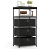 Dresser with 3 fabric drawers and wood top, featuring a metal frame for stability, ideal for living rooms or offices.