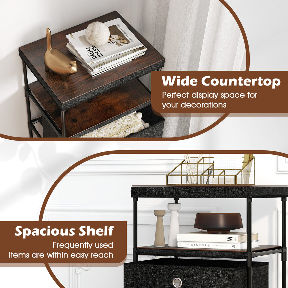 Dresser with a wide countertop and spacious shelf, featuring 3/4 fabric drawers and a sturdy metal frame for versatile.