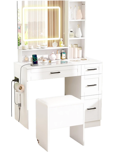 Costway Dressing Desk Vanity 3-Color Lighting Hair Dryer Stand White 485672319 New