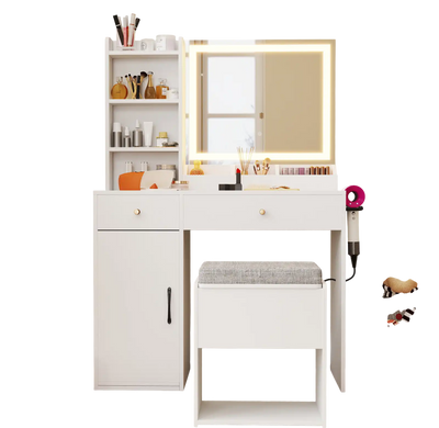 Costway Vanity Dressing Table Chair Set Mirror Lights White 24763589 New