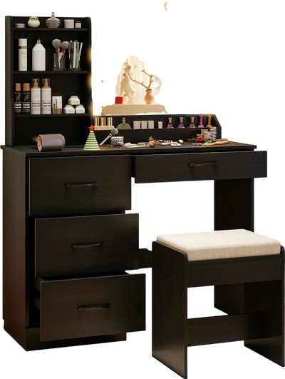 Costway Makeup Vanity Desk Dressing Table Stool Set Mirror Lights Black 26153478 New