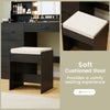 Cushioned stool from the makeup vanity set, featuring a padded seat for comfortable seating experience.