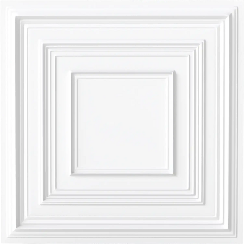 White 3D decorative drop ceiling tiles, 24" x 24", made from water-resistant PVC, ideal for modern wall and ceiling.