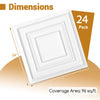 24" x 24" white PVC drop ceiling tiles with 3D patterns, 24-pack, covering 96 sq.ft. for versatile installation.