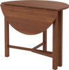 Dual drop leaf dining table in walnut finish, designed for small spaces, accommodating 2-4 people with a foldable.