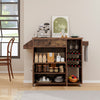 Rustic brown drop leaf mobile kitchen island cart featuring a spacious countertop and side spice rack for easy access.