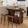 Rustic brown drop leaf mobile kitchen island cart showcasing a spacious tabletop, wine racks, and convenient towel rack.